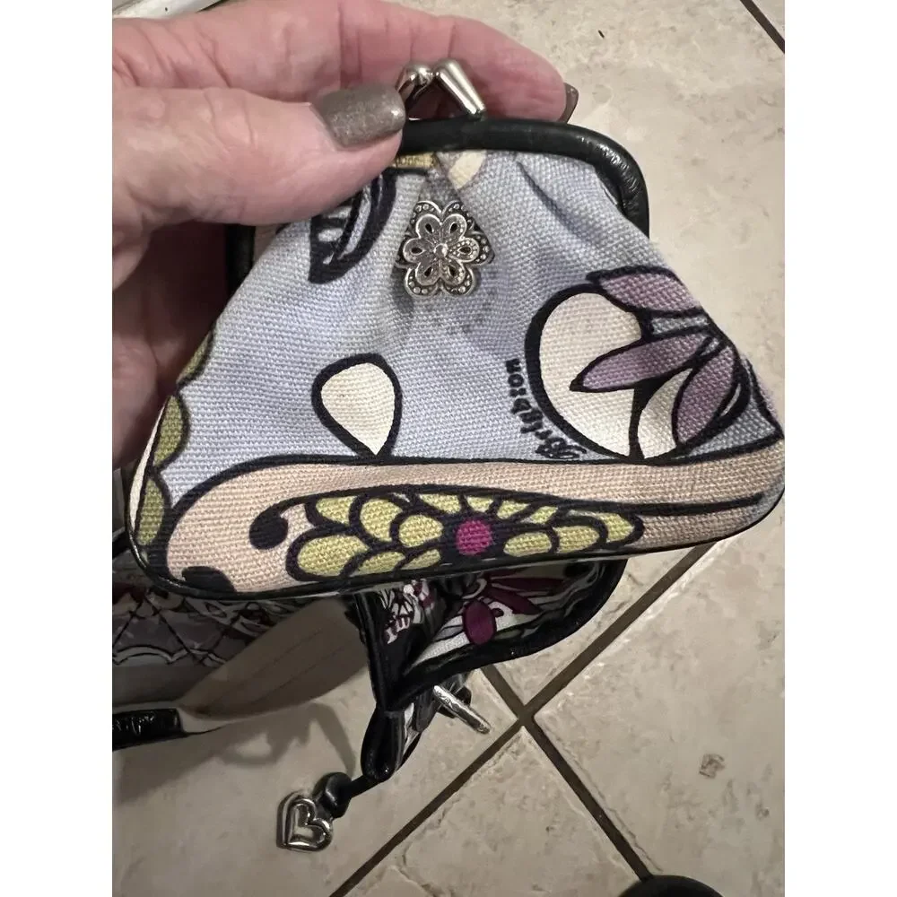 Brighton Blue Purple Floral Paisley Quilted Vinyl Covered Tote Bag 17x10x6 - Picture 16 of 16